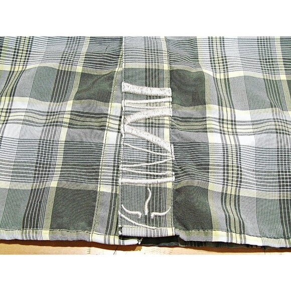 Mens Prana Plaid Embroidered Design Button Up Shirt Green Gray Light Yellow Sz M - Picture 5 of 9